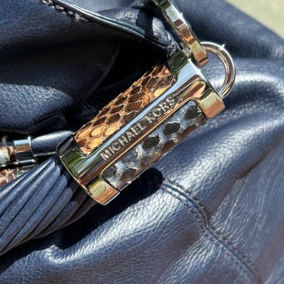 Michael Kors Navy Leather Hobo Bag - Picture 2 of 13